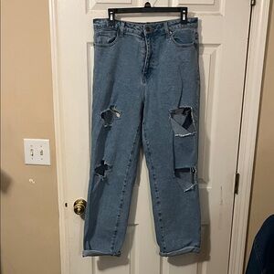 Fashion Nova High Rise Blue Distressed Jeans